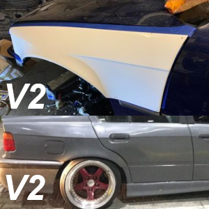BMW E36 Sedan Overfenders Set: V2 Front +60mm / V2 Rear With Door Handle +45mm