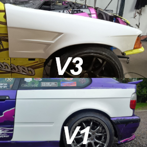 BMW E36 Compact Overfenders Set: Front V3 +60mm With Vent / Rear V1 +50mm