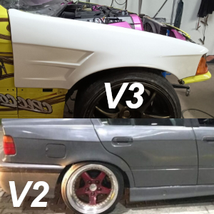 BMW E36 Sedan Overfender Set: V3 Front +60mm With Vent / V2 Rear +45mm With Door Handle